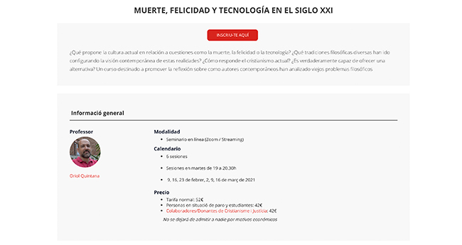 Cristianisme i Justícia actualitza la seva oferta i incorpora nous cursos a l’Aula Virtual